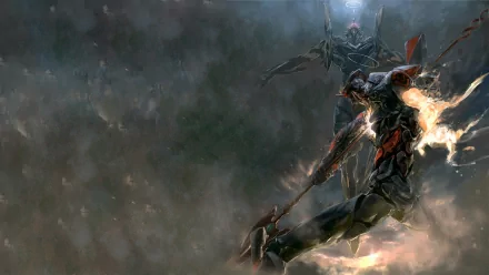 HD wallpaper featuring Evangelion Mark-06 and Evangelion Unit-01 from the anime Neon Genesis Evangelion in a dramatic scene. The units are depicted in dynamic action poses amidst a smoky, intense background.
