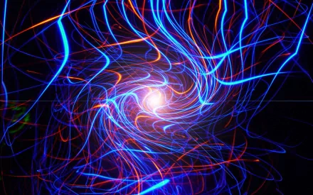 An abstract HD wallpaper featuring vibrant blue and red light trails swirling around a bright central glow, creating a dynamic and captivating background.