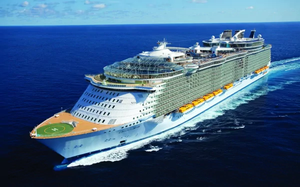 HD desktop wallpaper of the Oasis of the Seas cruise ship sailing on the ocean, showcasing this large vehicle from a high-angle view.