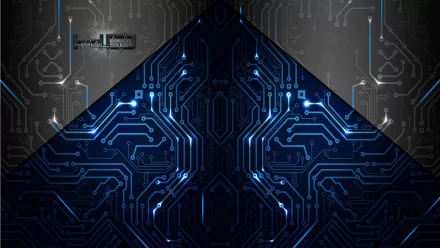 A striking HD desktop wallpaper featuring intricate blue circuit patterns on a dark background, conveying a modern and artistic digital aesthetic.