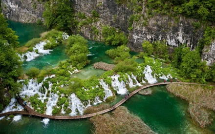 waterfall man made boardwalk HD Desktop Wallpaper | Background Image