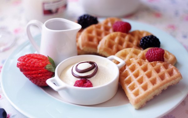 Food Breakfast Waffle Raspberry Blueberry Strawberry HD Wallpaper | Background Image