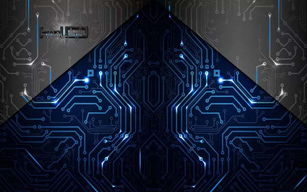 A striking HD desktop wallpaper featuring intricate blue circuit patterns on a dark background, conveying a modern and artistic digital aesthetic.
