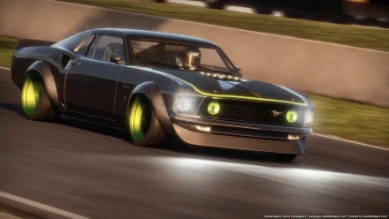 HD PC desktop wallpaper featuring a sleek muscle car drifting at high speed from the video game Need for Speed: Shift 2 Unleashed.