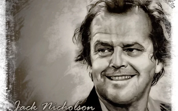 HD desktop wallpaper featuring a detailed black-and-white portrait of celebrity Jack Nicholson with a subtle smile and textured background.