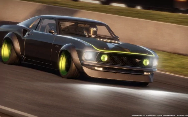 HD PC desktop wallpaper featuring a sleek muscle car drifting at high speed from the video game Need for Speed: Shift 2 Unleashed.