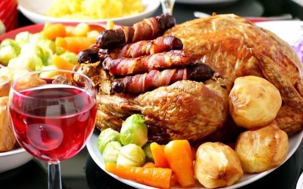 Food Meal Chicken Roast Potato Wine HD Wallpaper | Background Image