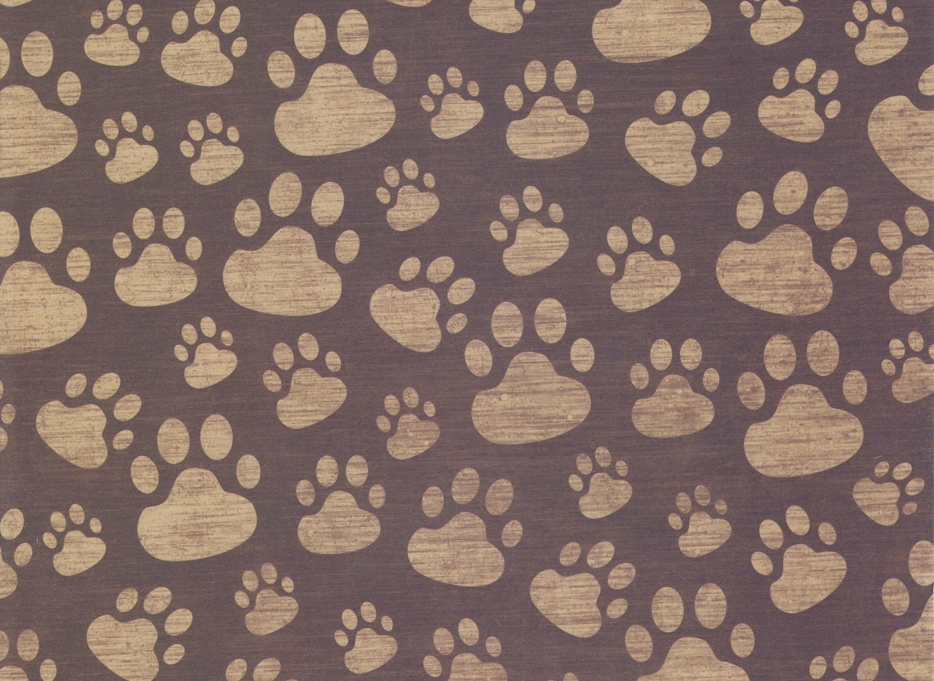 HD PC desktop wallpaper featuring an abstract pattern of textured paw prints arranged uniformly on a muted brown background.