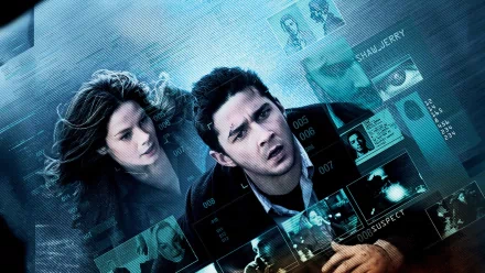 HD desktop wallpaper featuring a dramatic montage from the movie Eagle Eye with intense character expressions and surveillance imagery.