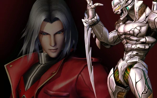 HD PC desktop wallpaper featuring a character from the video game Bloody Roar, showcasing a fierce fighter with silver hair and an armored beast form.