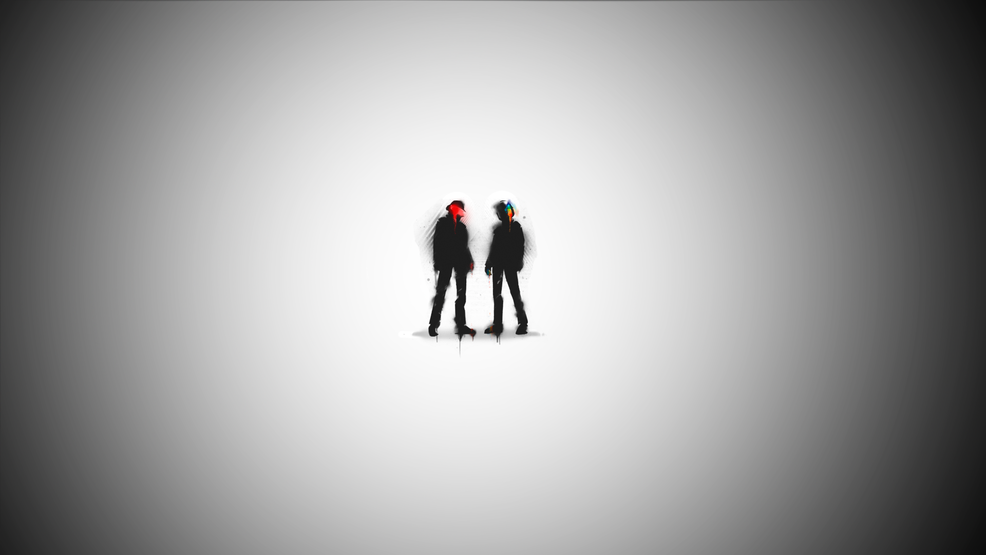 HD desktop wallpaper featuring the silhouettes of Daft Punk members with their iconic helmets against a minimalist background.