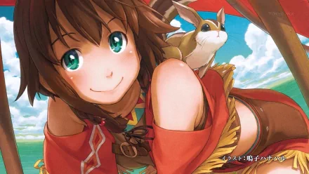 HD PC wallpaper: Gargantia on the Verdurous Planet (Suisei no Gargantia) anime — smiling brown‑haired girl with green eyes and a small animal perched on her shoulder by the sea.