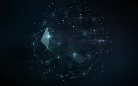 HD desktop wallpaper featuring a blue abstract network globe on a dark background.