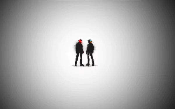 HD desktop wallpaper featuring the silhouettes of Daft Punk members with their iconic helmets against a minimalist background.