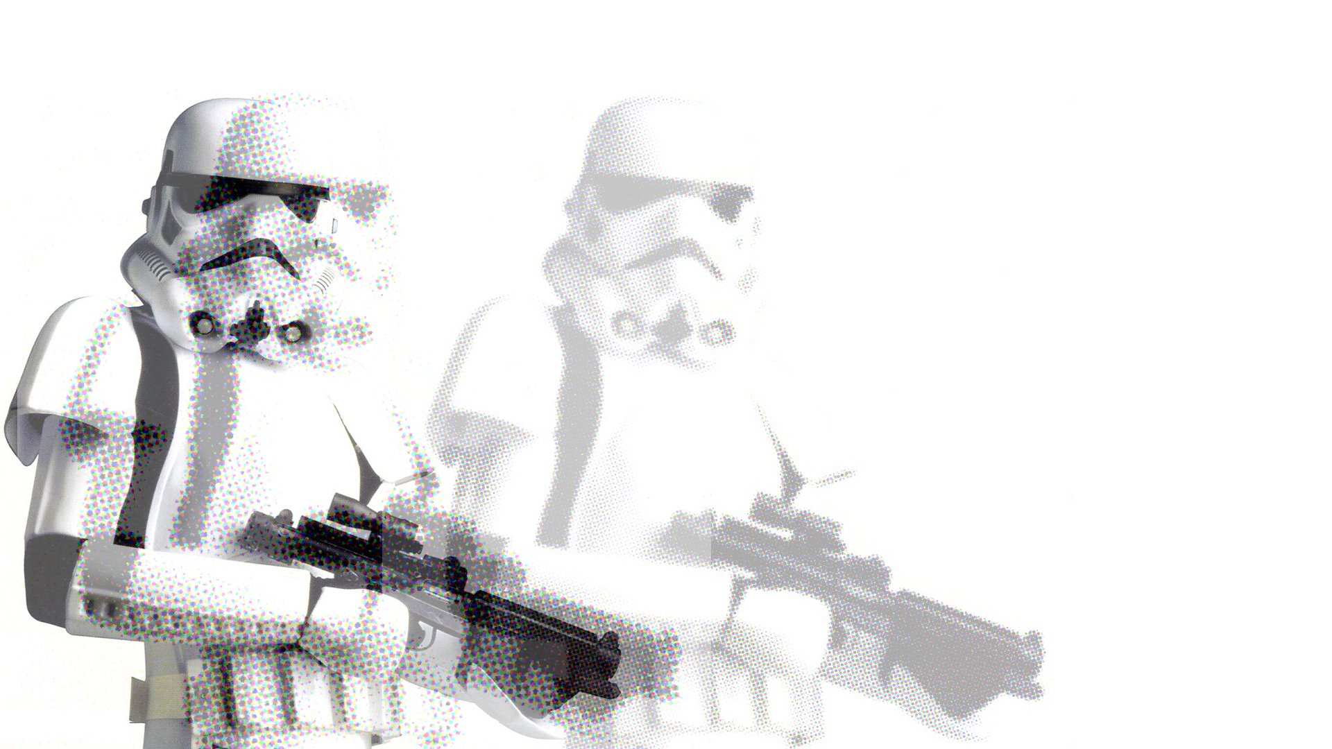 HD PC desktop wallpaper featuring a white Stormtrooper from the Star Wars sci-fi universe with a minimalist, high-contrast design on a bright background.