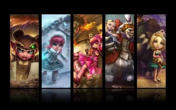 HD PC desktop wallpaper showcasing Annie from the video game League of Legends in various artistic styles and poses.