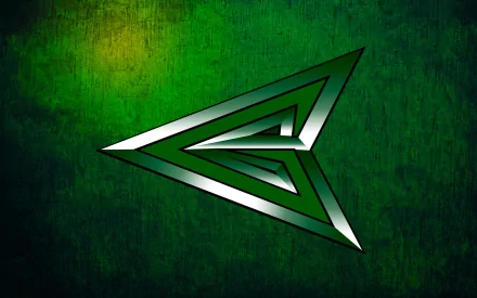 Comic-style Green Arrow emblem shaped like a triangular arrowhead on a grungy textured green background — HD PC desktop wallpaper/background