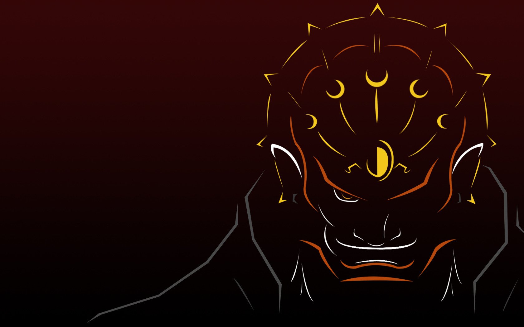 HD PC desktop wallpaper: Ganondorf (The Legend of Zelda: Twilight Princess) — crimson-lit, mask-like close-up of his horned face against a dark red-black background, video game artwork.
