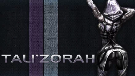 High-definition wallpaper featuring Tali'Zorah from Mass Effect 3, showcasing her distinctive armor against a textured background with bold, stylized text.