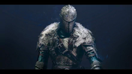 A detailed character from Dark Souls II stands in armor, adorned with fur, against a dark background, capturing the game's dark fantasy aesthetic in this HD PC desktop wallpaper.