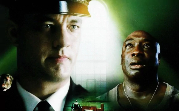HD PC desktop wallpaper featuring Michael Clarke Duncan and Tom Hanks from the movie The Green Mile, with a dramatic green-toned background and intense expressions.
