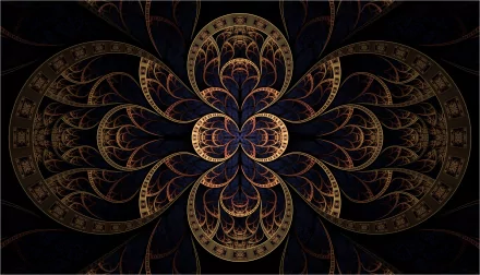 An intricate abstract fractal design featuring swirling patterns in gold and dark hues, serving as a striking HD desktop wallpaper and background.