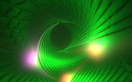 An abstract green design featuring swirling patterns and soft glowing lights, this HD wallpaper creates a vibrant and captivating background for your desktop.