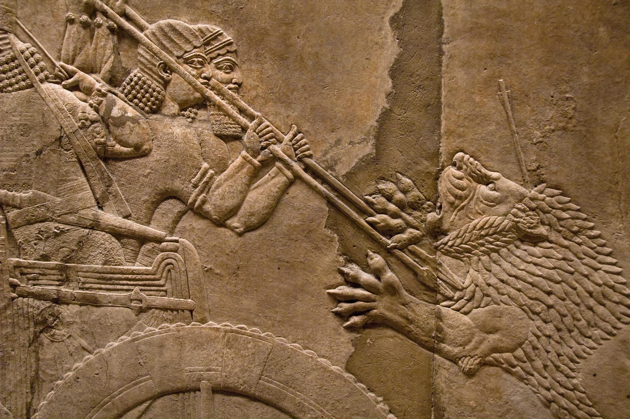 Artistic Assyria: Lion Hunts HD Wallpaper | Background Image