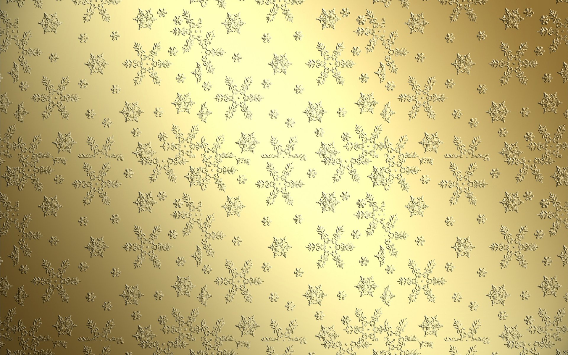 Artistic HD PC desktop wallpaper featuring numerous delicate snowflakes scattered across a smooth golden background.