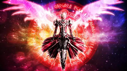HD wallpaper featuring a Kamen Rider character with mystical symbols and glowing wings against a cosmic background, tagged as a TV show scene.