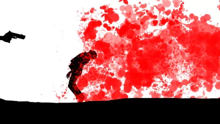 HD PC desktop wallpaper featuring a dark emo silhouette recoiling from an explosion of vivid red splatters against a stark white background.