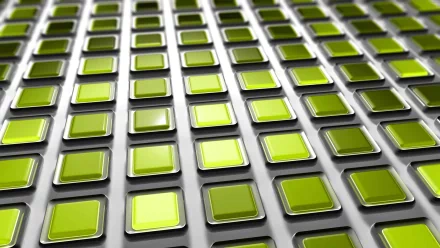 Abstract HD PC desktop wallpaper featuring a repeating pattern of green cubes with metallic frames, creating a modern and geometric background.