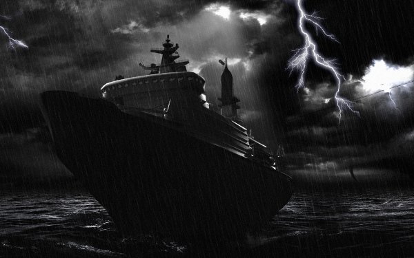Fantasy Ship Sea Sky Lightning HD Wallpaper | Background Image