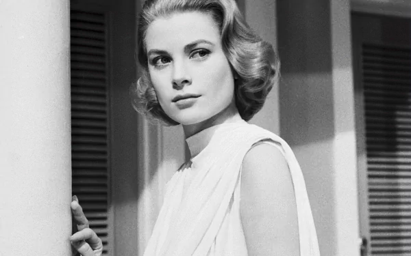Black and white HD desktop wallpaper featuring classic portrait of celebrity Grace Kelly in elegant vintage style.