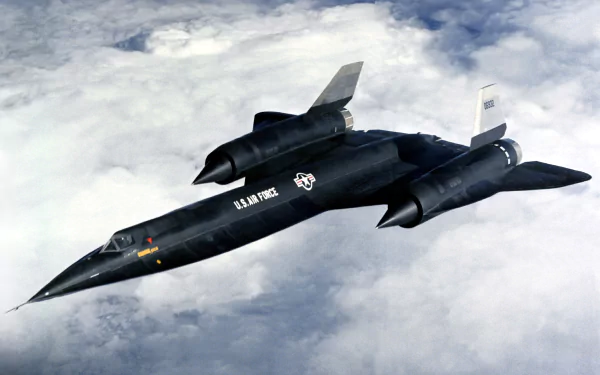 HD desktop wallpaper featuring a Lockheed A-12 military aircraft flying above clouds in a clear sky.