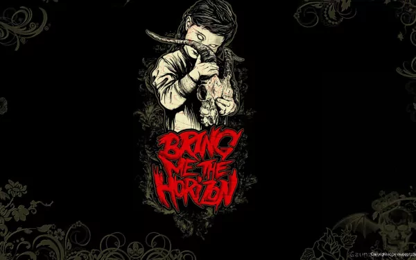 HD PC desktop wallpaper featuring a dark artistic design with a child holding a rabbit and the bold red text Bring Me The Horizon, representing the music band.