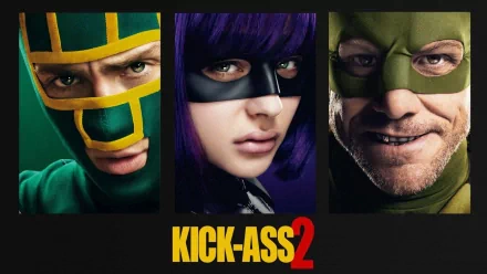 HD PC desktop wallpaper featuring close-up portraits of the main characters from the movie Kick-Ass 2 against a black background.