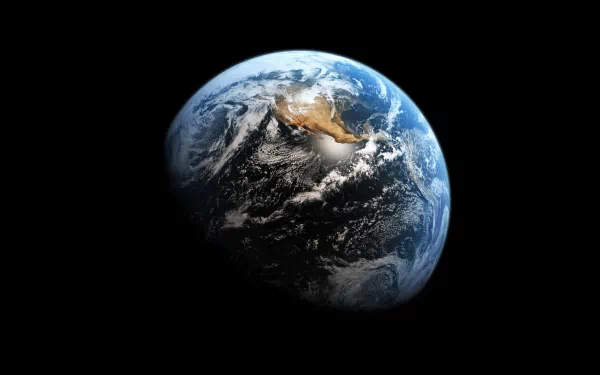 Nature: Earth from space — 2K Quad HD PC desktop wallpaper showing a half-lit globe with glowing continents, swirling clouds against deep black space.