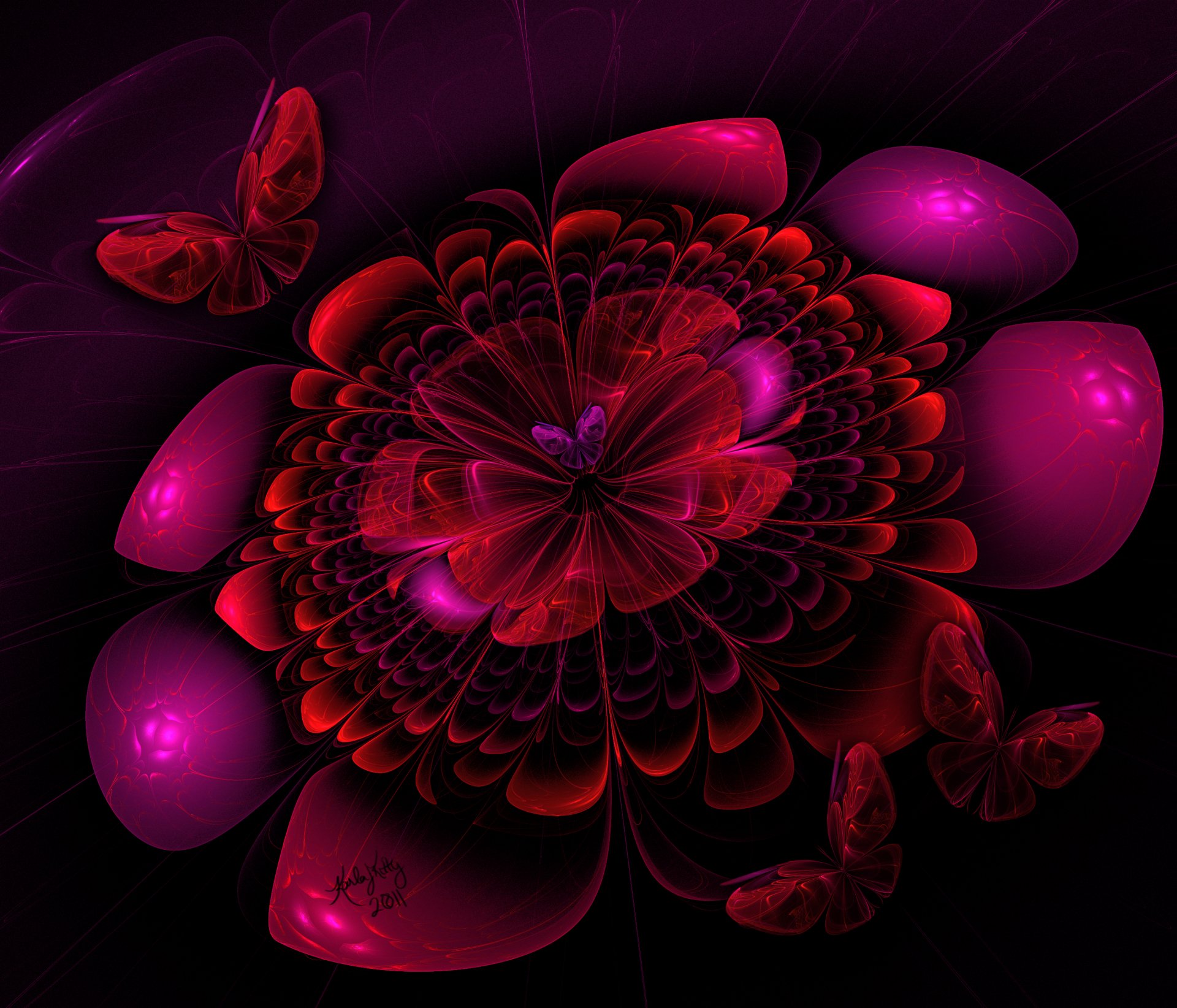 A vibrant psychedelic abstract fractal with swirling red and purple hues, designed as a 4K Ultra HD PC desktop wallpaper and background.