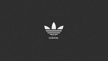 Black textured background featuring the iconic Adidas logo in white, making for a striking HD desktop wallpaper.