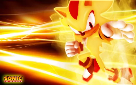 An HD wallpaper featuring Super Shadow from the video game series, Shadow the Hedgehog, depicted in dynamic action with vibrant orange and yellow energy effects.