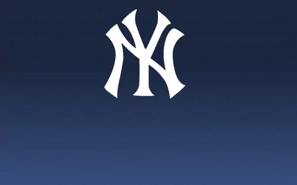 HD PC desktop wallpaper showing the white New York Yankees logo centered on a dark-to-light navy blue gradient background, sports-themed.