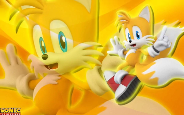 HD wallpaper featuring Miles Tails Prower from Sonic Generations, showcasing his playful character and vibrant colors against a bright yellow background.