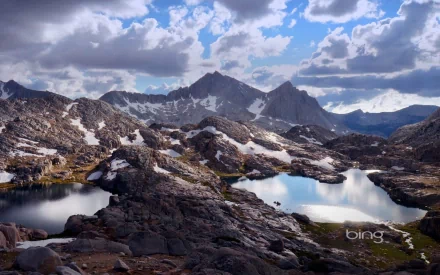 Bear Lakes Basin in California showcases rugged mountain peaks and serene alpine lakes under a dramatic sky, captured in this HD nature landscape wallpaper.