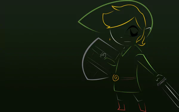 Minimalist HD PC desktop wallpaper of Link from the video game The Legend of Zelda: Phantom Hourglass, featuring neon outline art on a dark background.