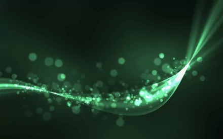Abstract green light waves flow gracefully against a dark background, creating a vibrant and dynamic HD PC desktop wallpaper and background.