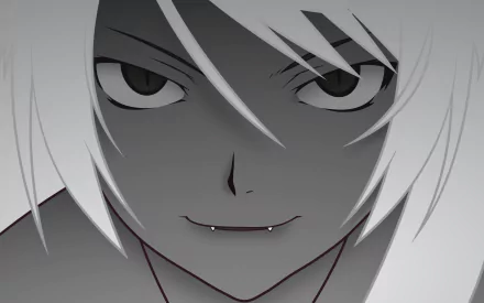 A striking black and white HD wallpaper featuring Black Hanekawa from Nekomonogatari: Kuro, showcasing her intense expression and captivating design from the Monogatari series.