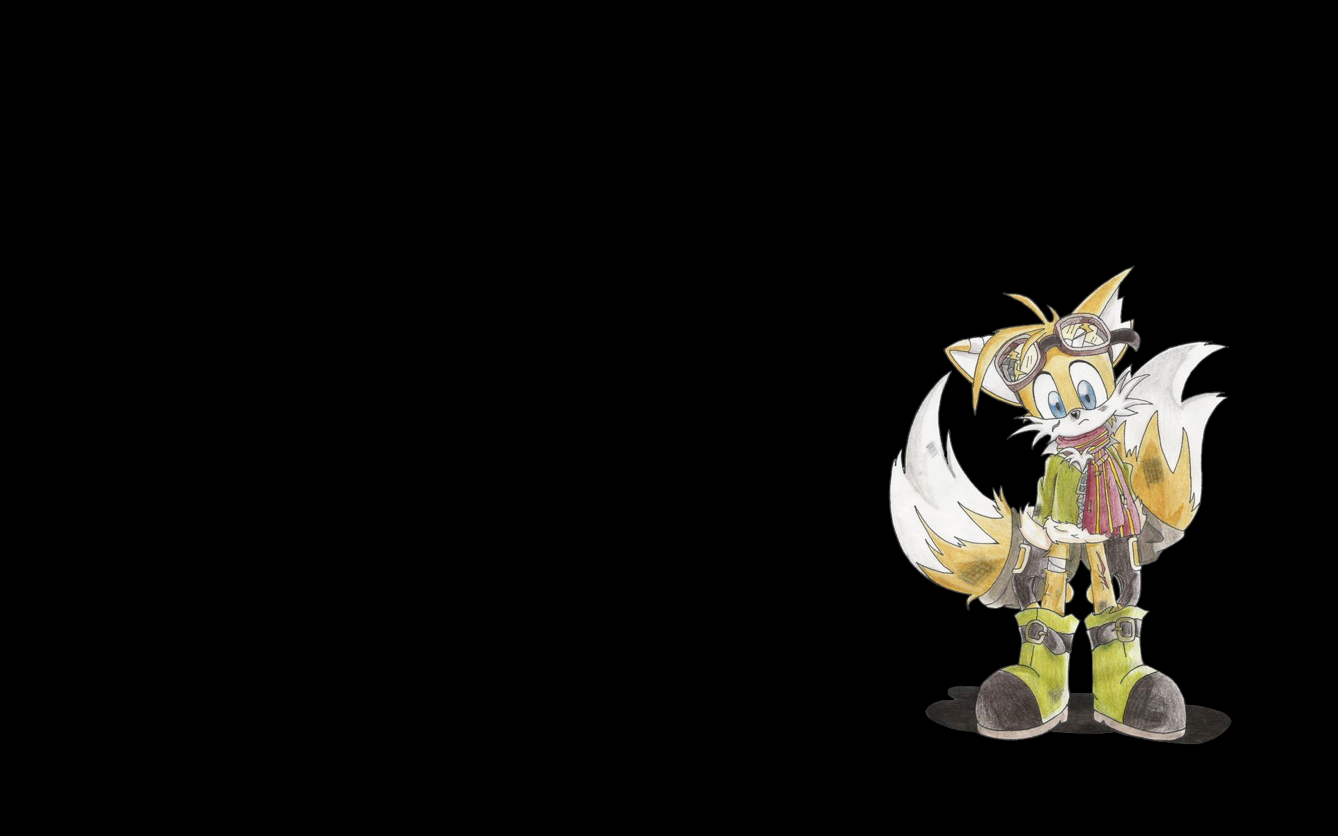 HD desktop wallpaper featuring Miles 'Tails' Prower from Sonic the Hedgehog, set against a black background.