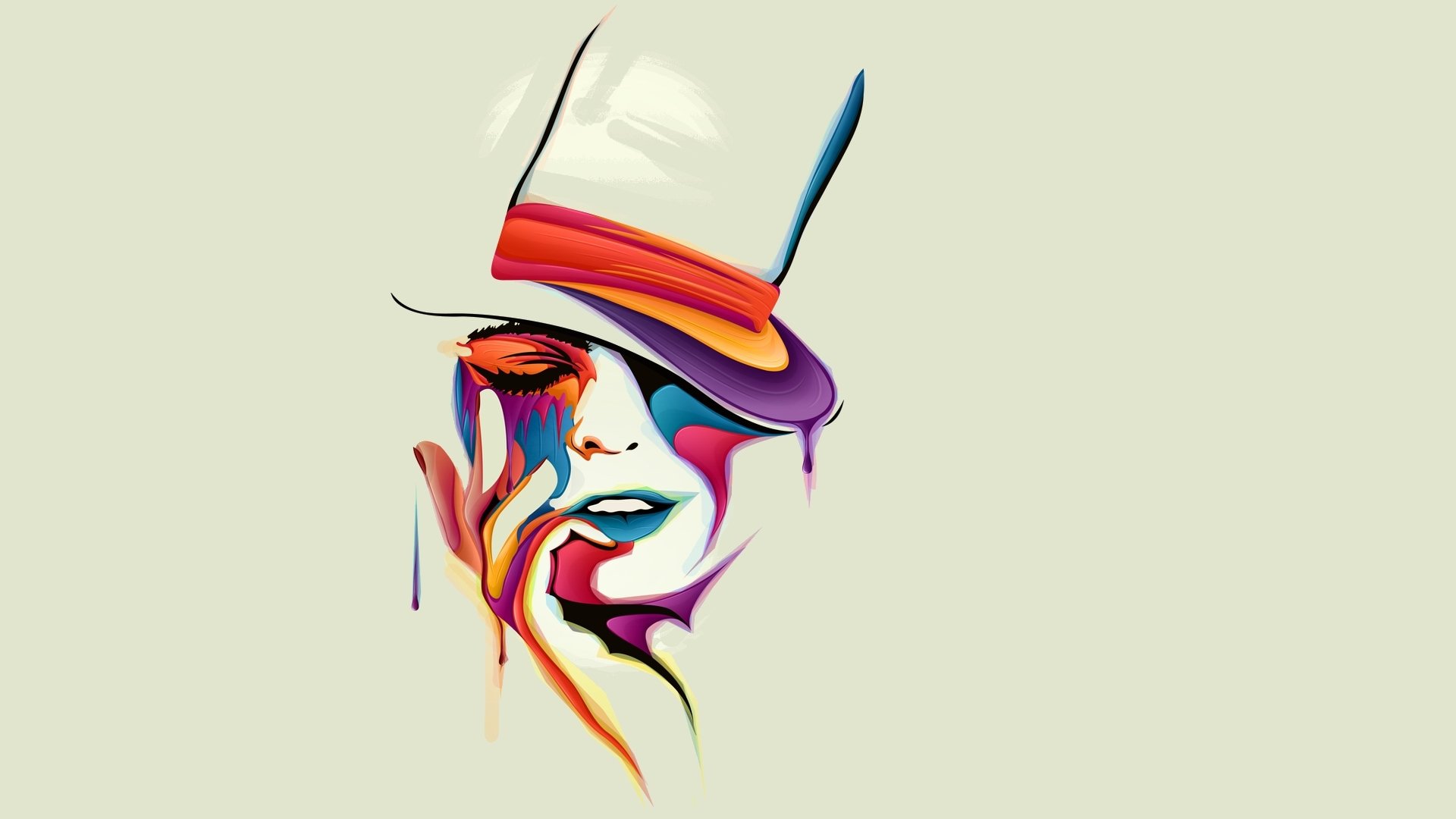 An artistic HD wallpaper featuring a woman portrait with vibrant colors and a stylish hat, showcasing a blend of creativity and emotion in its design.
