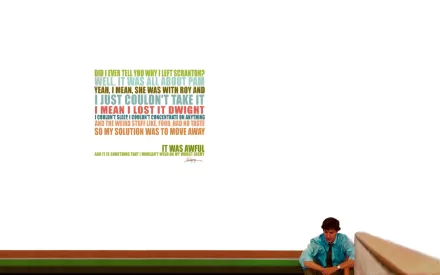 HD desktop wallpaper featuring a scene from 'The Office (US)', with a character sitting by a desk and a poignant quote above.